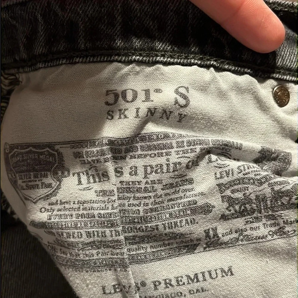 Levi’s premium 501S skinny women’s button fly jeans denim 27x30 faded black Y2K - Picture 11 of 13